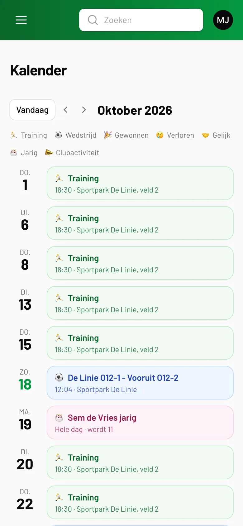 De kalender als lijst op de telefoon