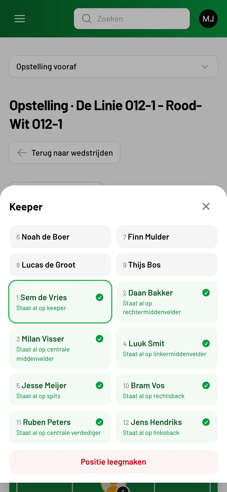 Spelers kiezen: wie al een plek heeft krijgt een vinkje